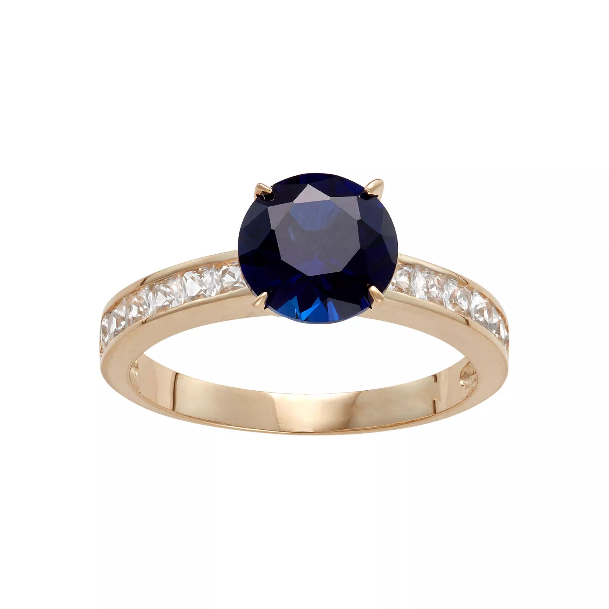 Designs by Gioelli 10k Gold Lab-Created Blue & White Sapphire Ring, Womens Product Image