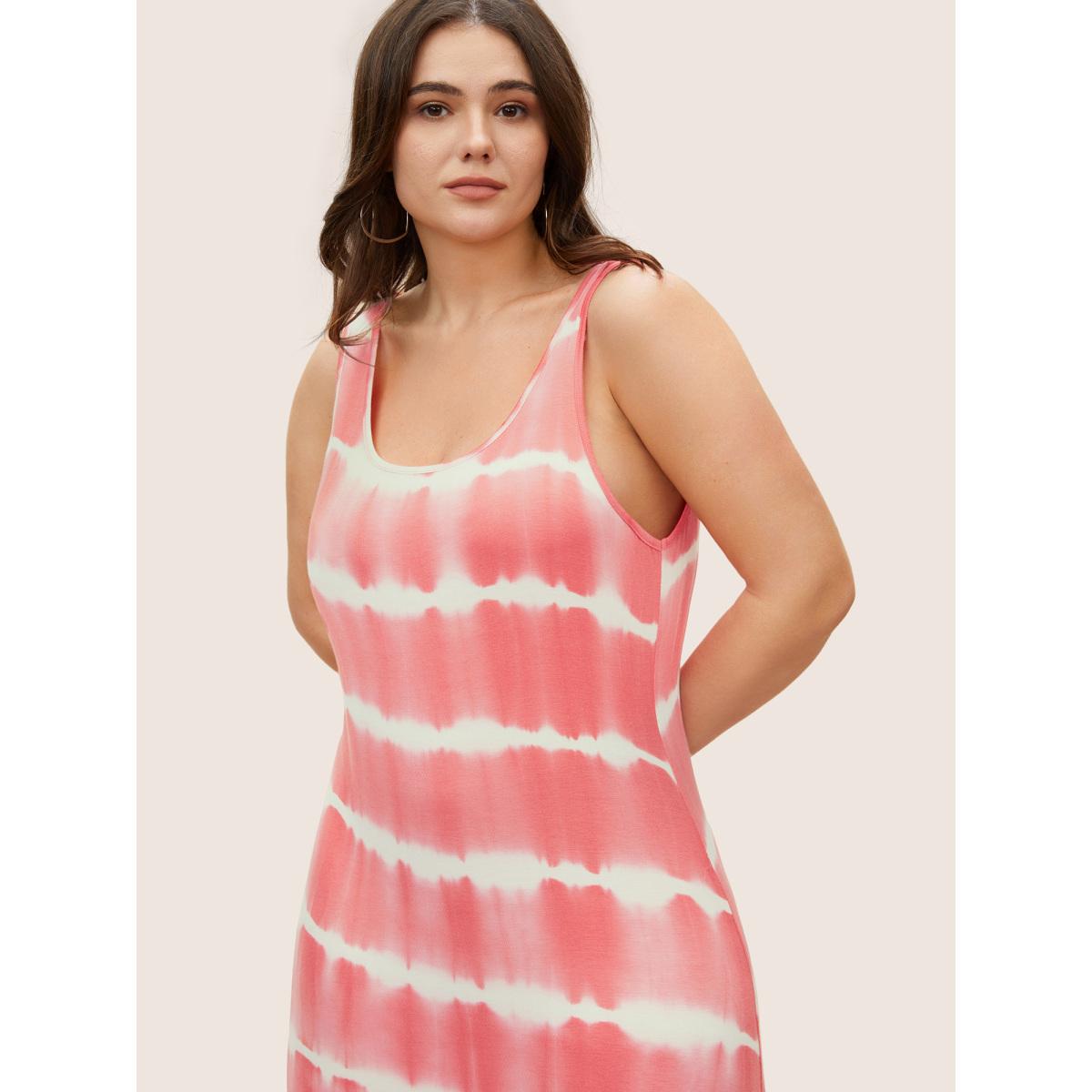 Plus Size U Neck Tie Dye Split Hem Tank Dress Pink Women Casual Non U-neck Sleeveless Curvy Midi Dress BloomChic 22-24/3X Product Image