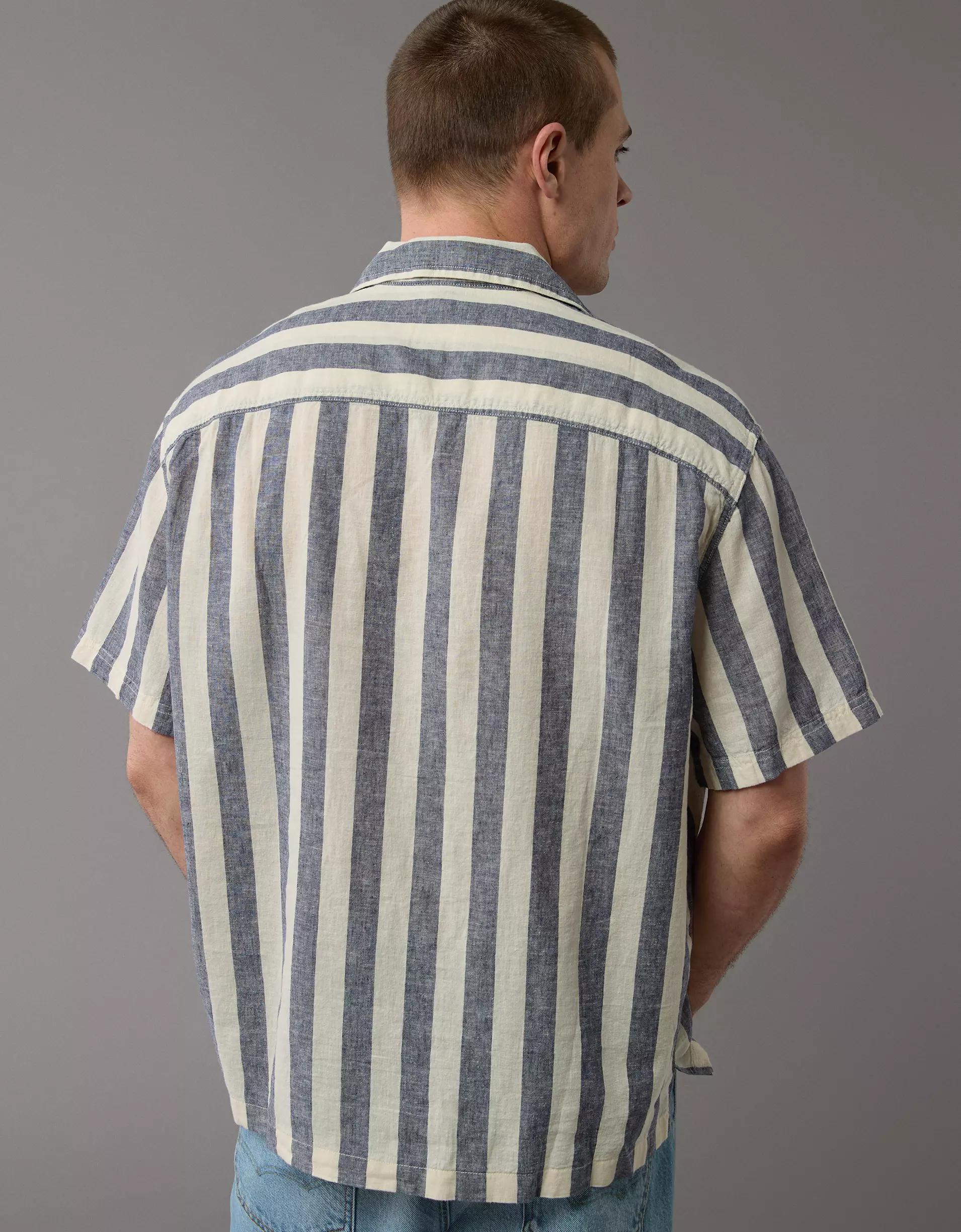 AE Poolside Linen-Blend Striped Button-Up Shirt Product Image