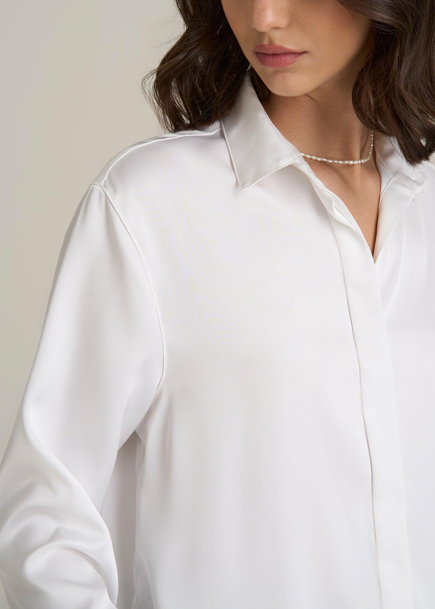 Relaxed Button-Up Blouse for Tall Women in Pearl White Female Product Image
