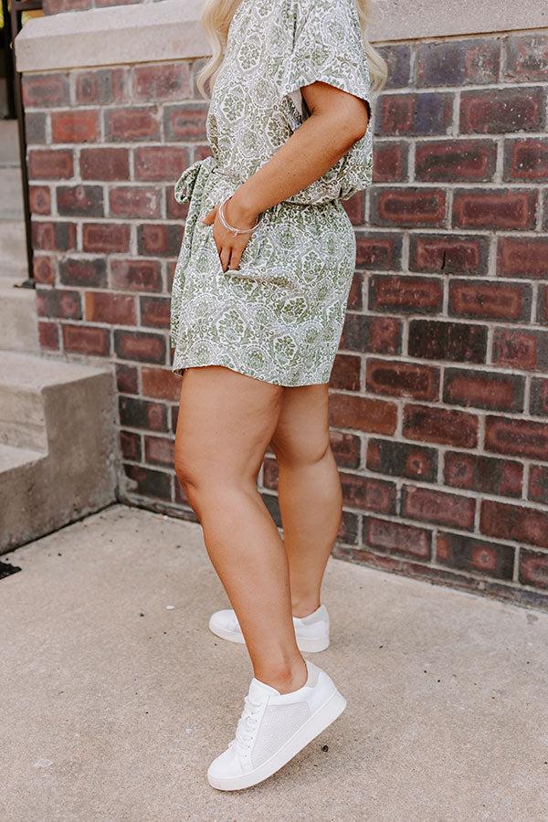 Mykonos Muse High Waist Linen-Blend Floral Shorts in Olive Curves Product Image