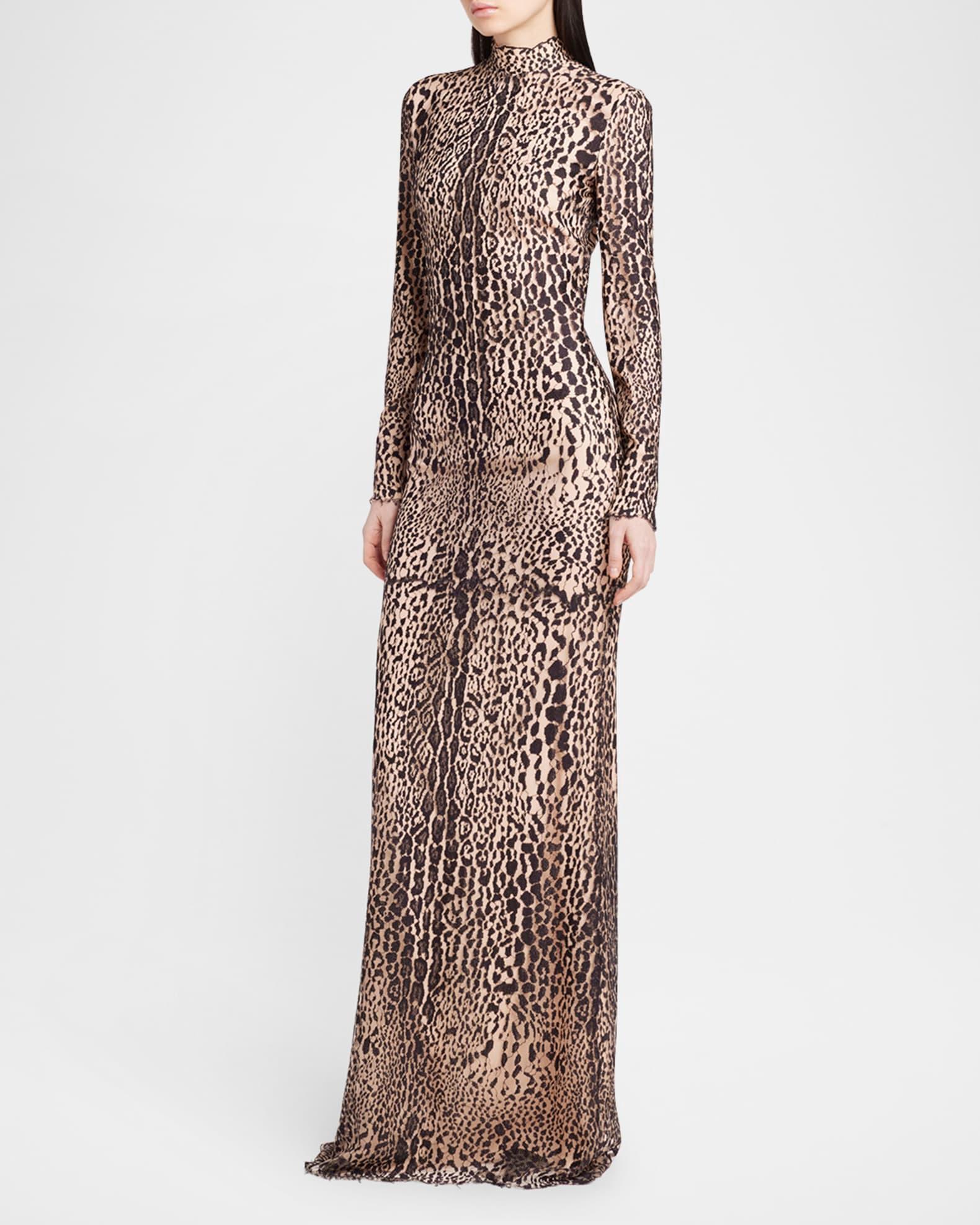 Leopard Lace Mock-Neck Evening Dress Product Image