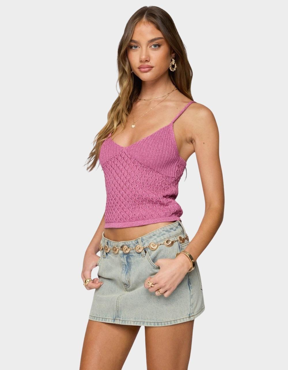 EDIKTED Frankey Sparkly Textured Knit Tank Top - PINK Product Image
