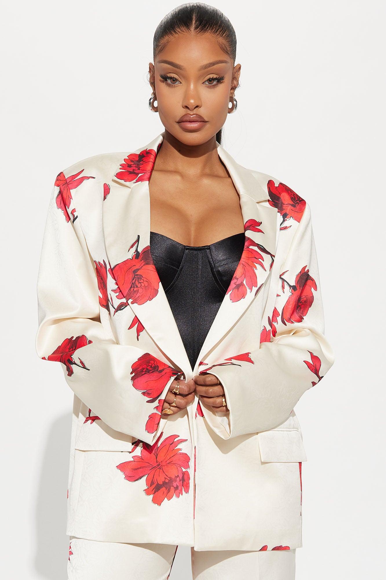 Karina Floral Blazer Pant Set - Red/combo Product Image