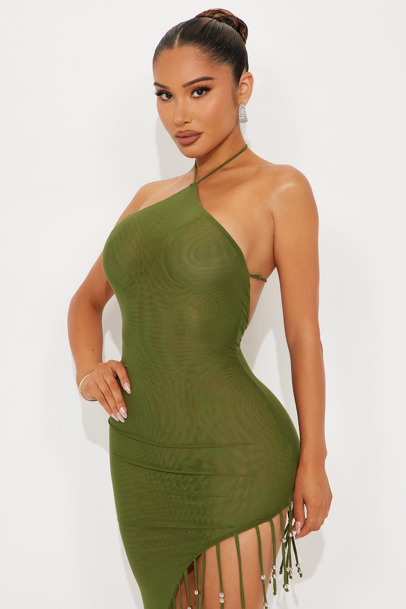 Tropic Vibes Fringe Maxi Dress - Olive Female Product Image