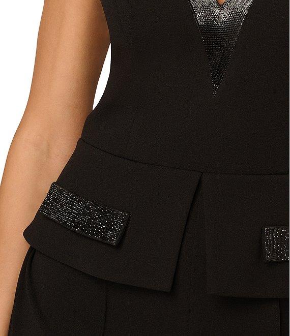 Adrianna by Adrianna Papell Crepe Knit V-Neck Sleeveless Beaded Trim Jumpsuit Product Image