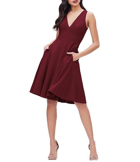 Dress the Population Catalina Crepe V-Neck Sleeveless A-Line Dress Product Image