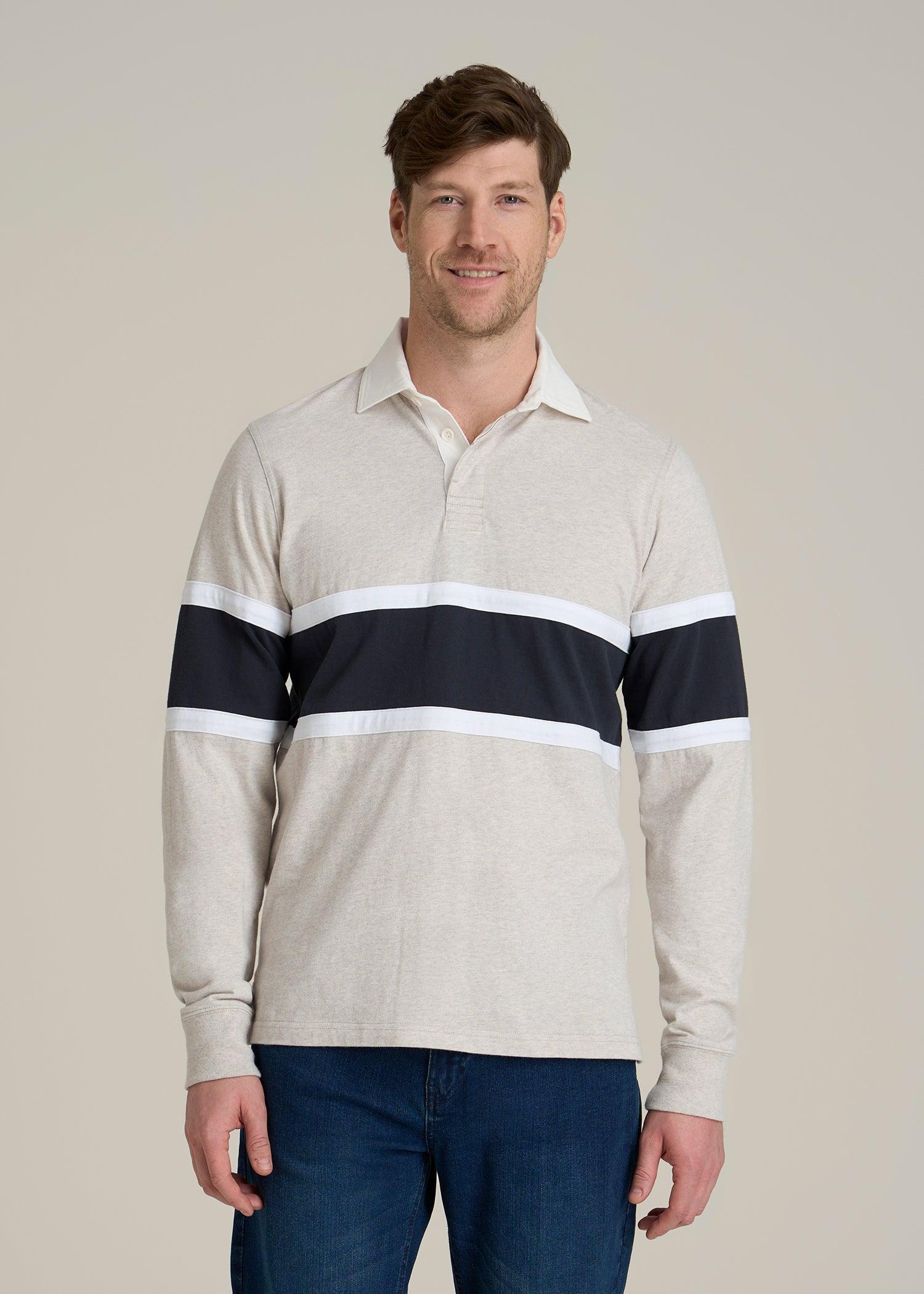 Rugby Long Sleeve Shirt for Tall Men in Oatmeal Heather Multi Male Product Image
