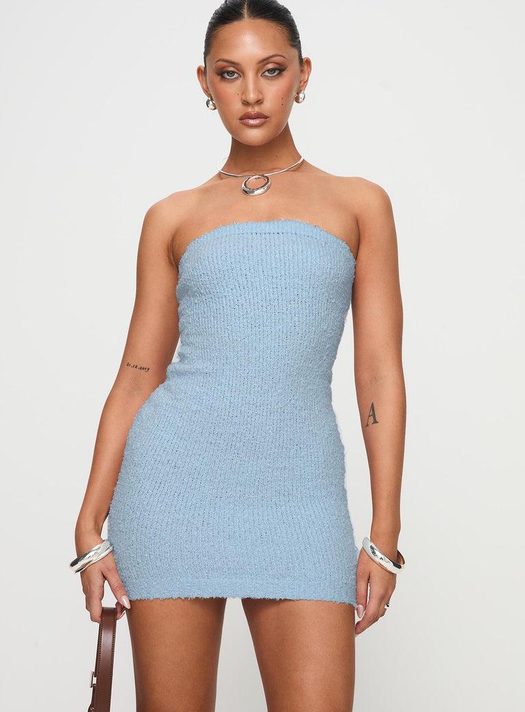 Cloud Strapless Boucle Mini Dress Light Blue Product Image