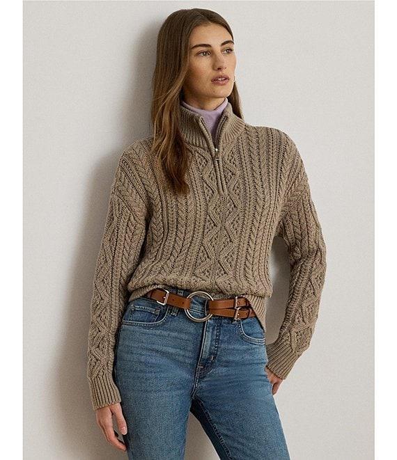 Lauren Ralph Lauren Knit Mock Neck Long Sleeve Quarter-Zip Pullover Sweater Product Image