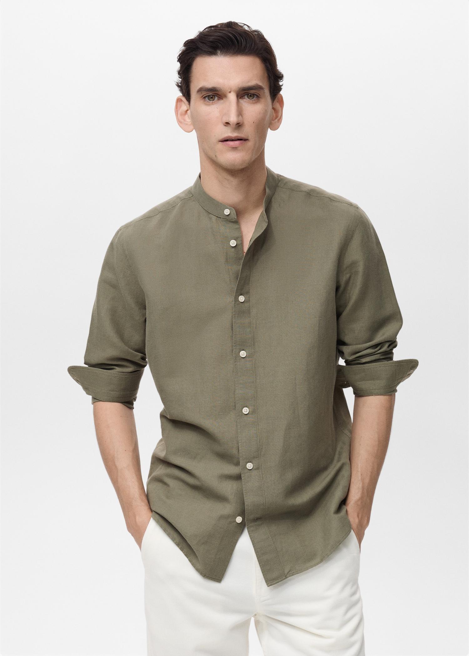Mao collar linen shirt - Men | MANGO USA Product Image