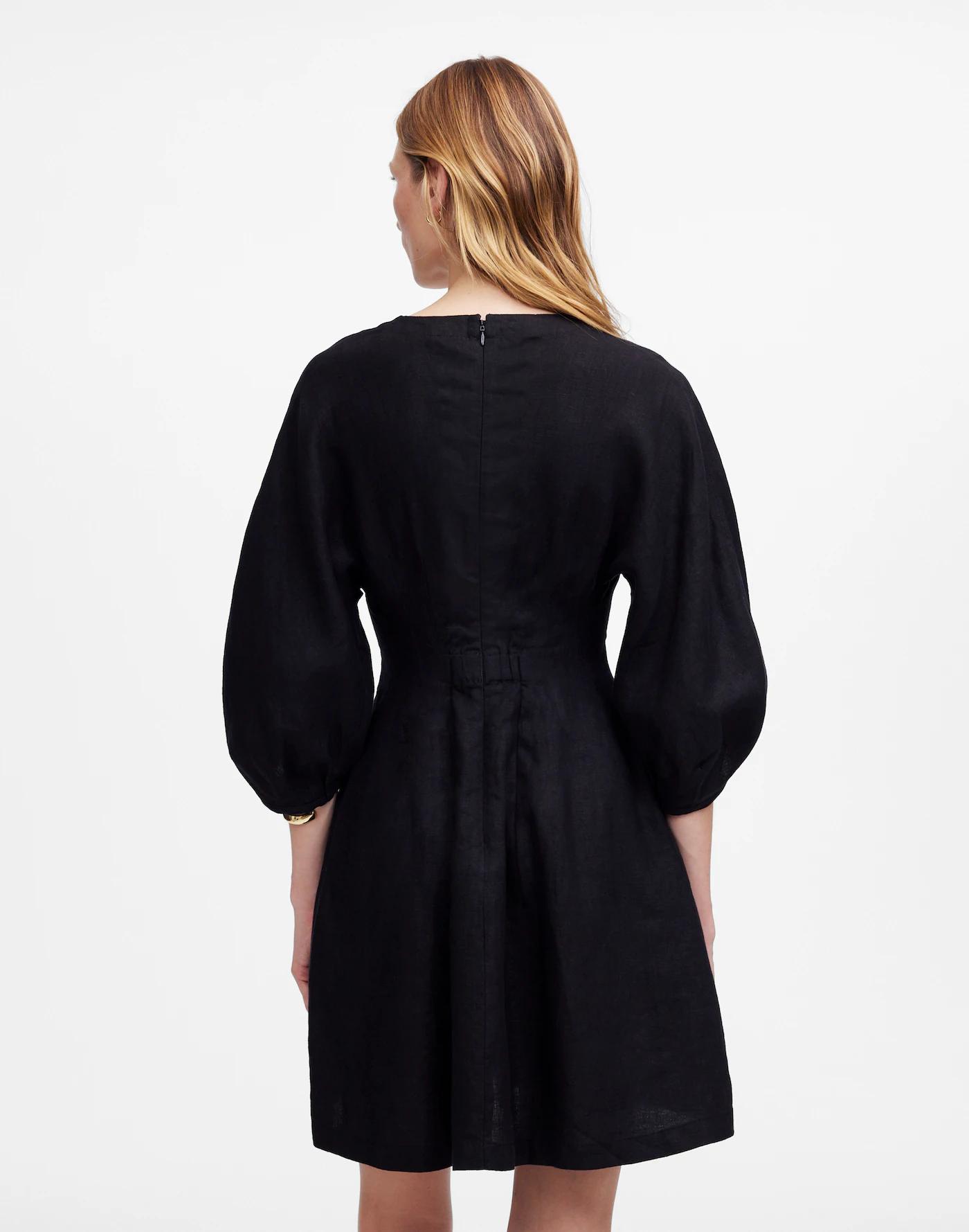 Splitneck Mini Dress in 100% Linen Product Image