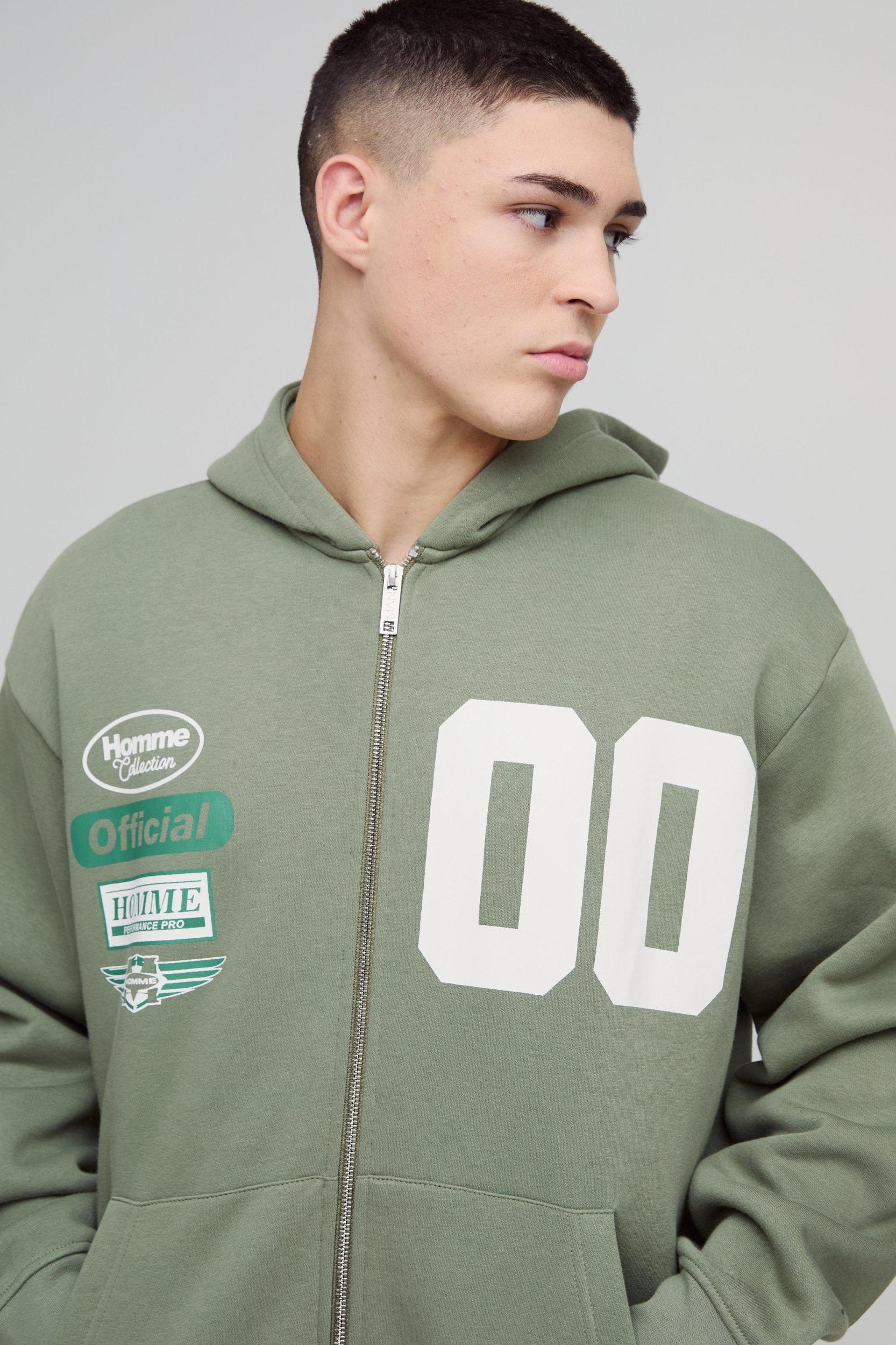 330gsm Oversized Official Varsity Hooded Split Hem Zip Tracksuit | boohooMAN USA Product Image