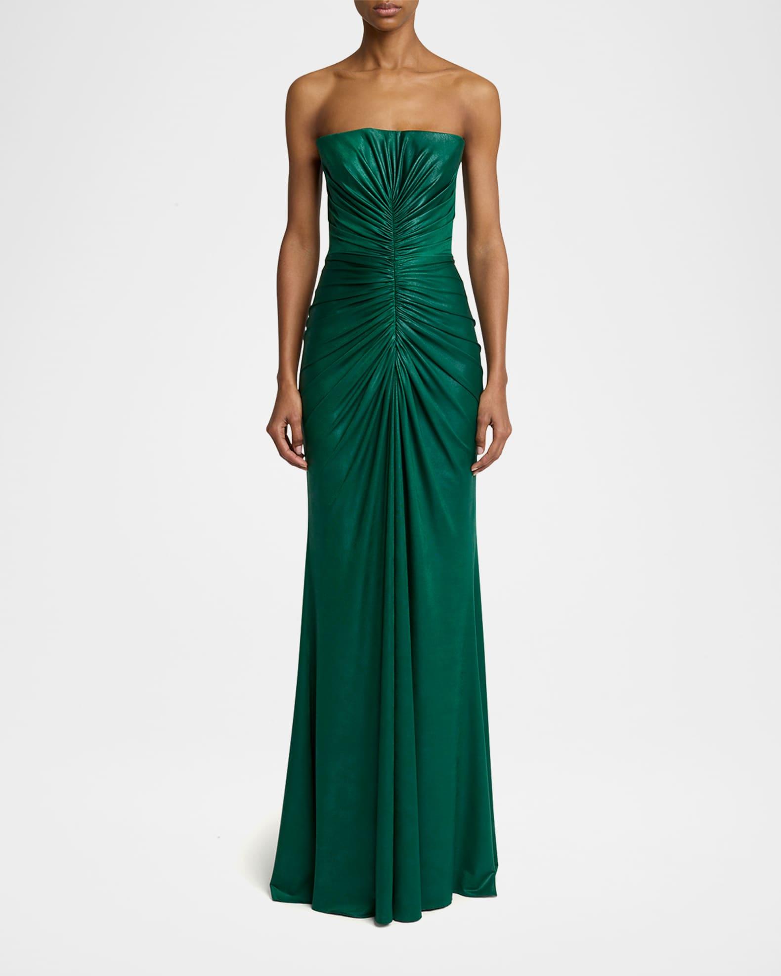 Strapless Ruched Coated Jersey Gown Product Image