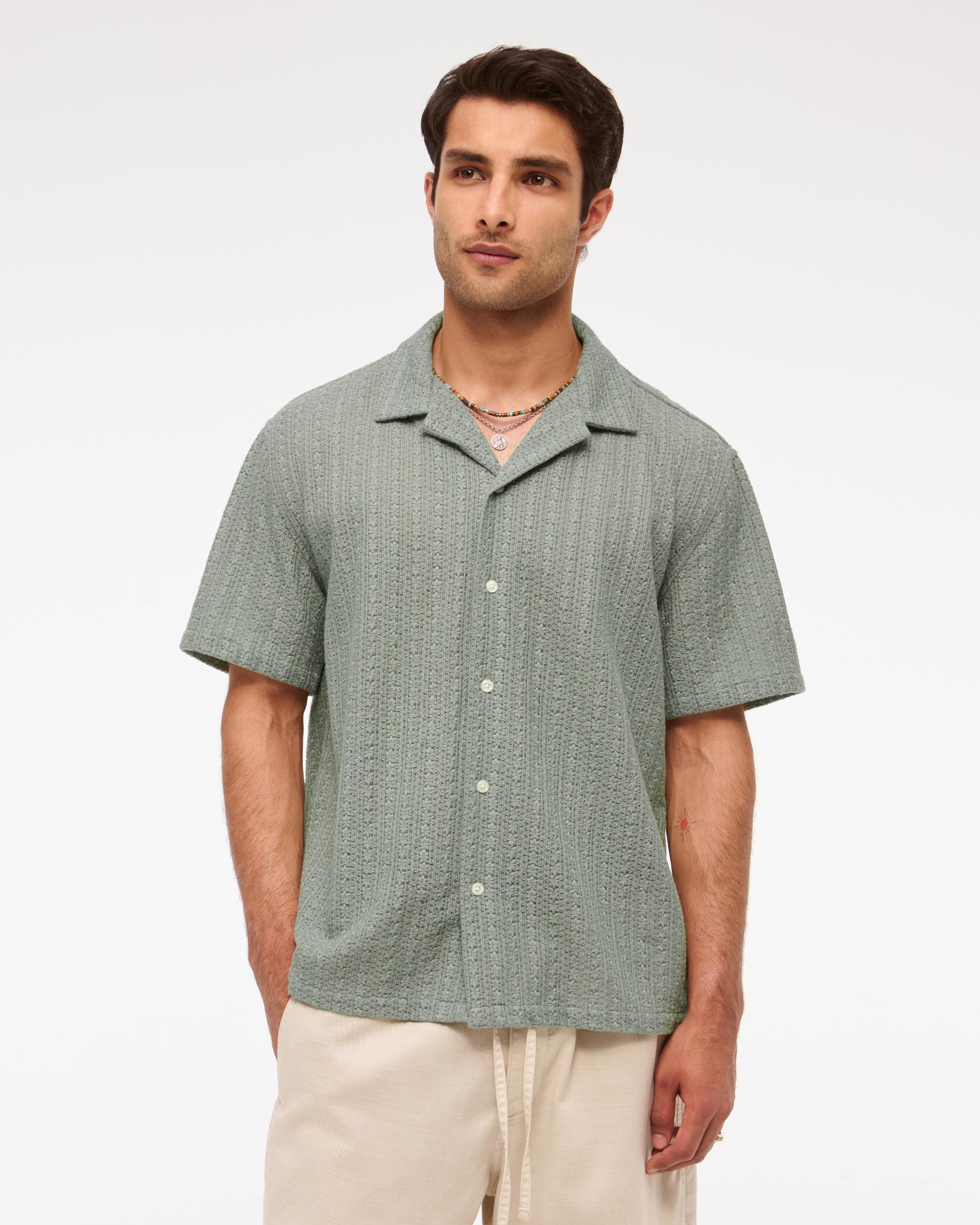 Camp Collar Cropped Lace Shirt Product Image