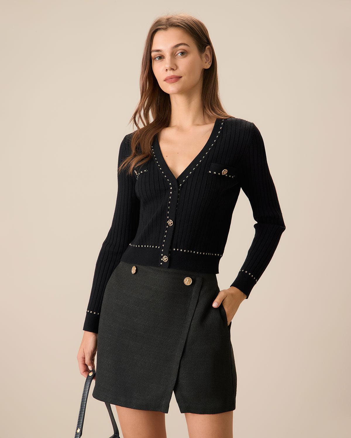 Black Contrasting Single-Breasted Cardigan Product Image