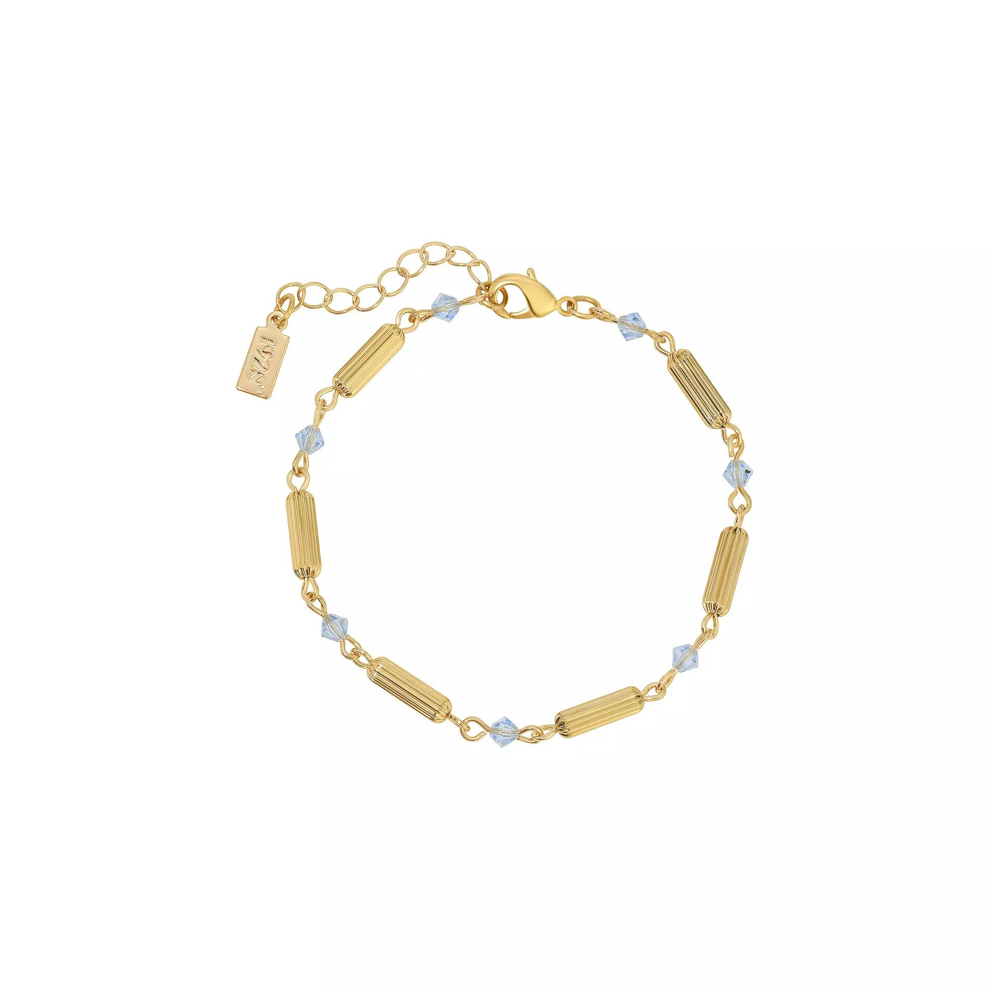 1928 Gold Tone Crystal Tube Bead Bracelet, Womens, Blue Product Image