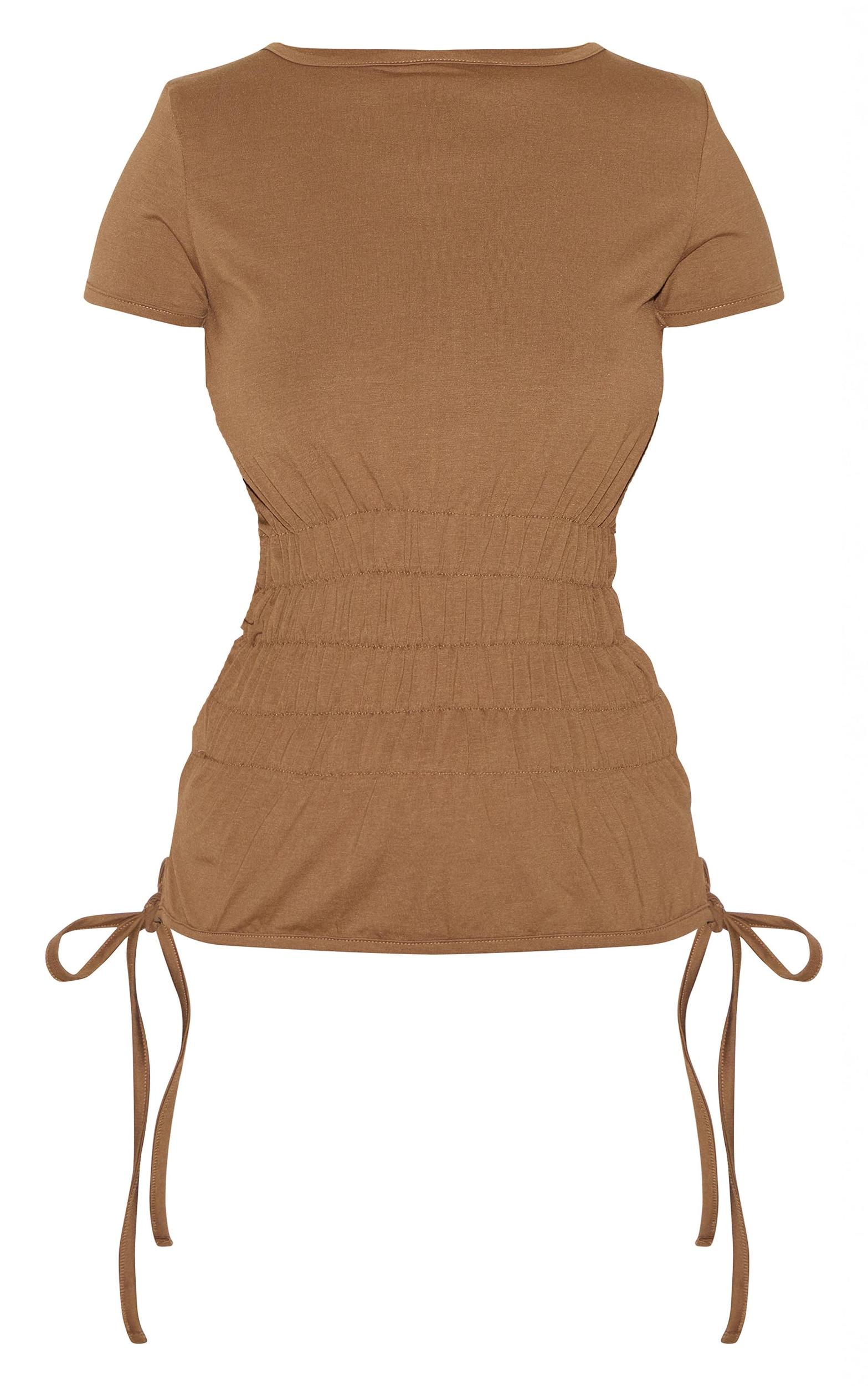 Mushroom Shirred Cap Sleeve T-shirt Product Image