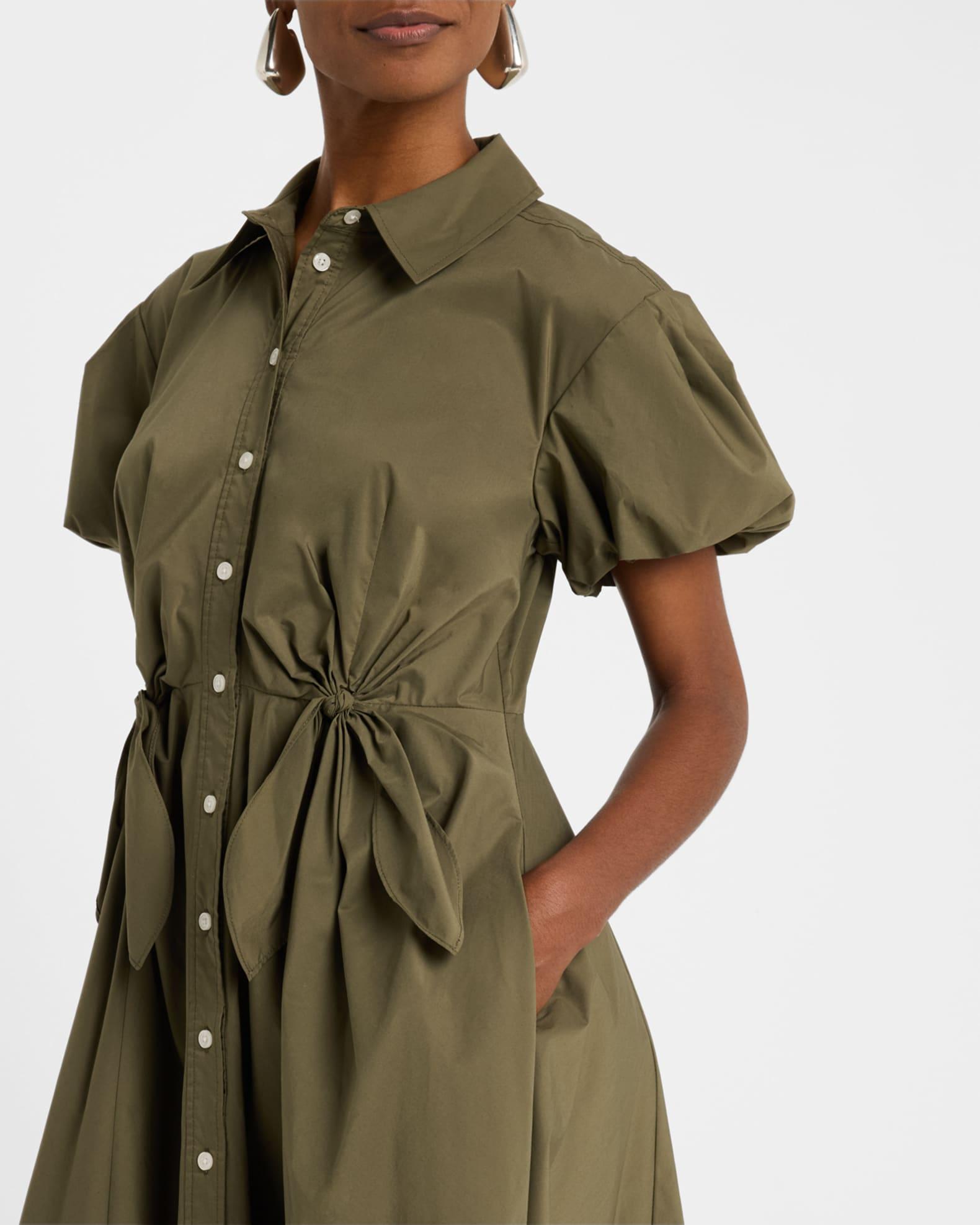 Elza Puff-Sleeve Tie-Waist Midi Shirtdress Product Image