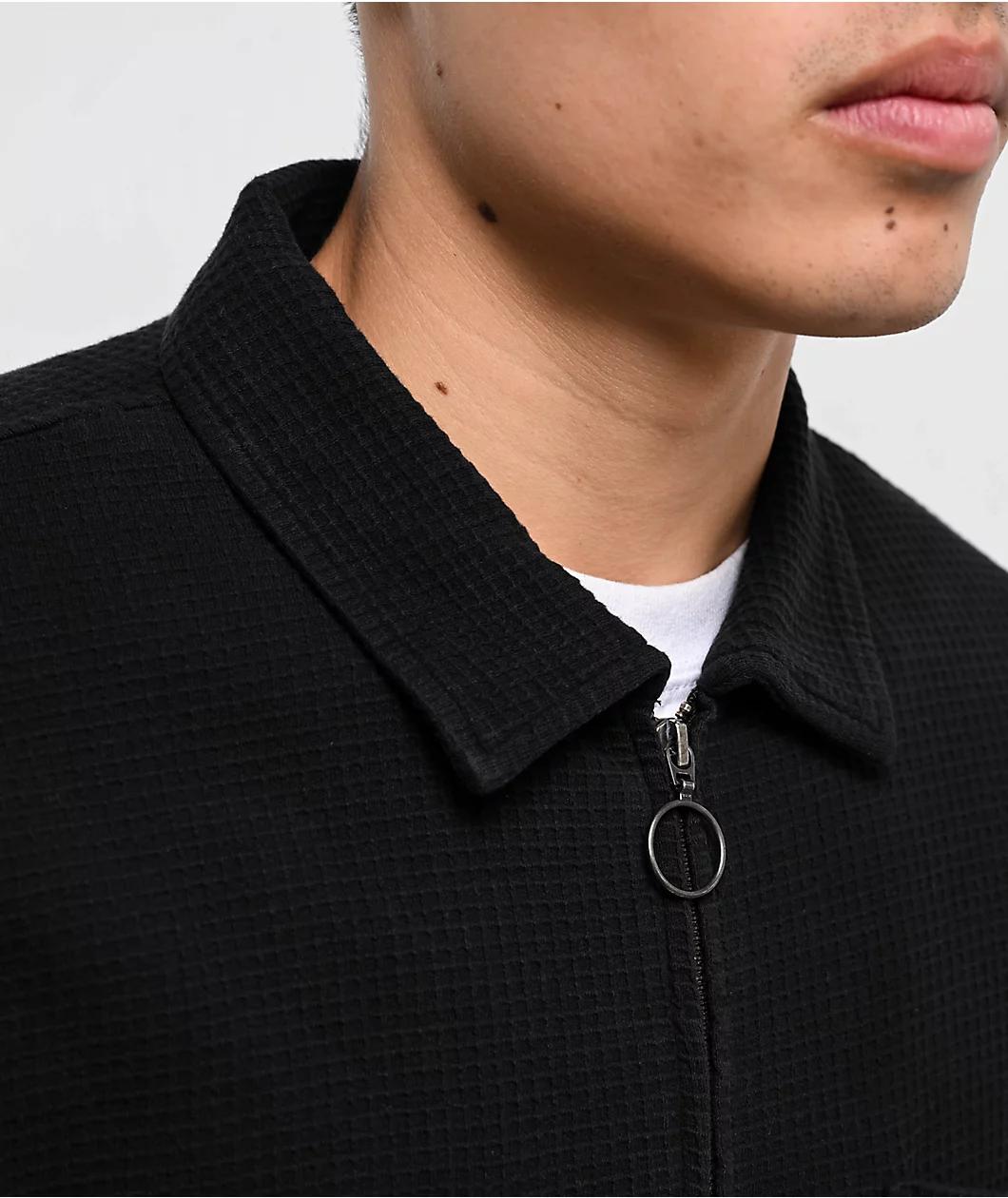 Welcome Sliver Black Waffle Knit Zip Long Sleeve Shirt Product Image