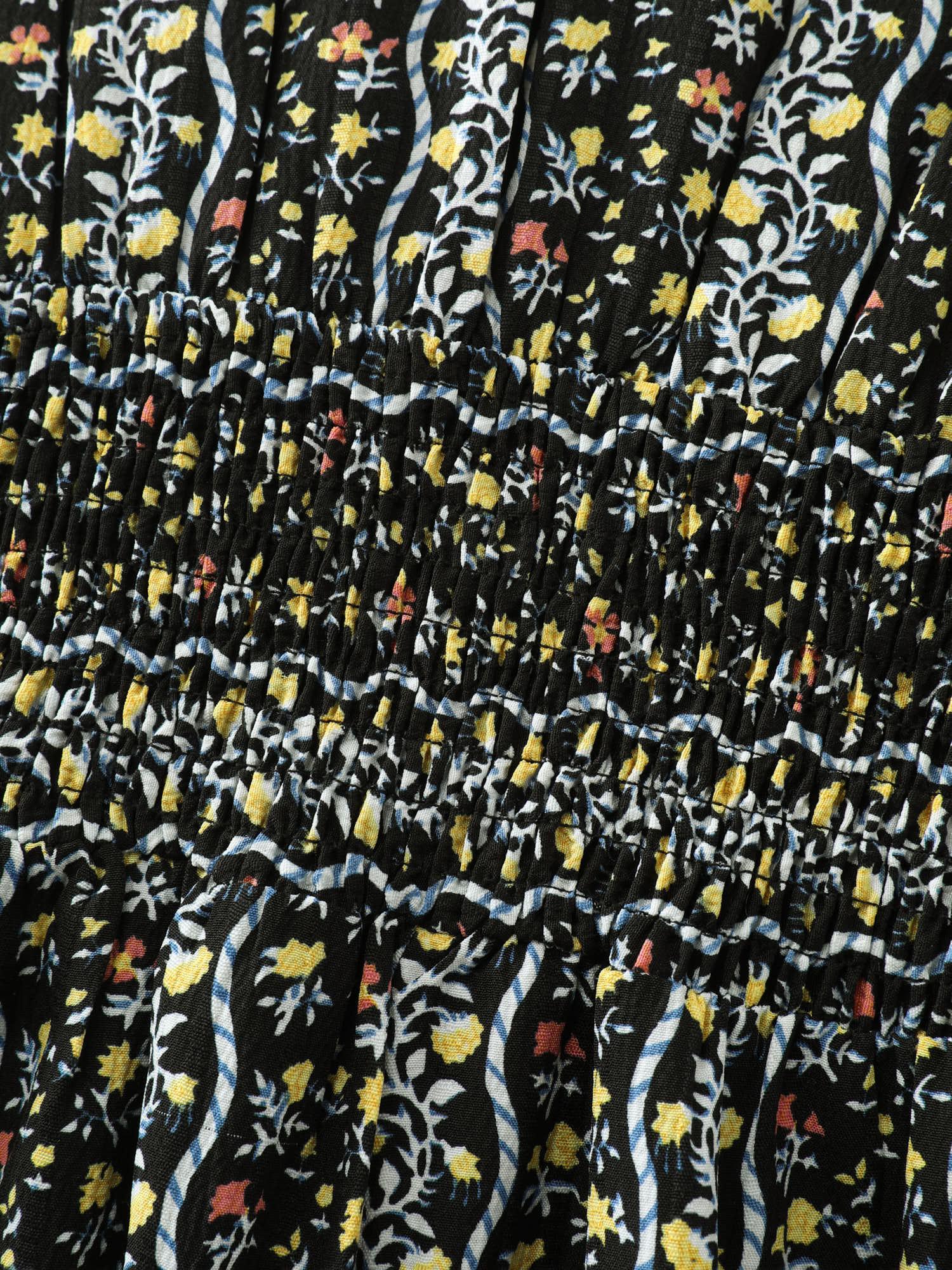 Retro Floral Striped Shirred Waist Midi Dress Female Product Image