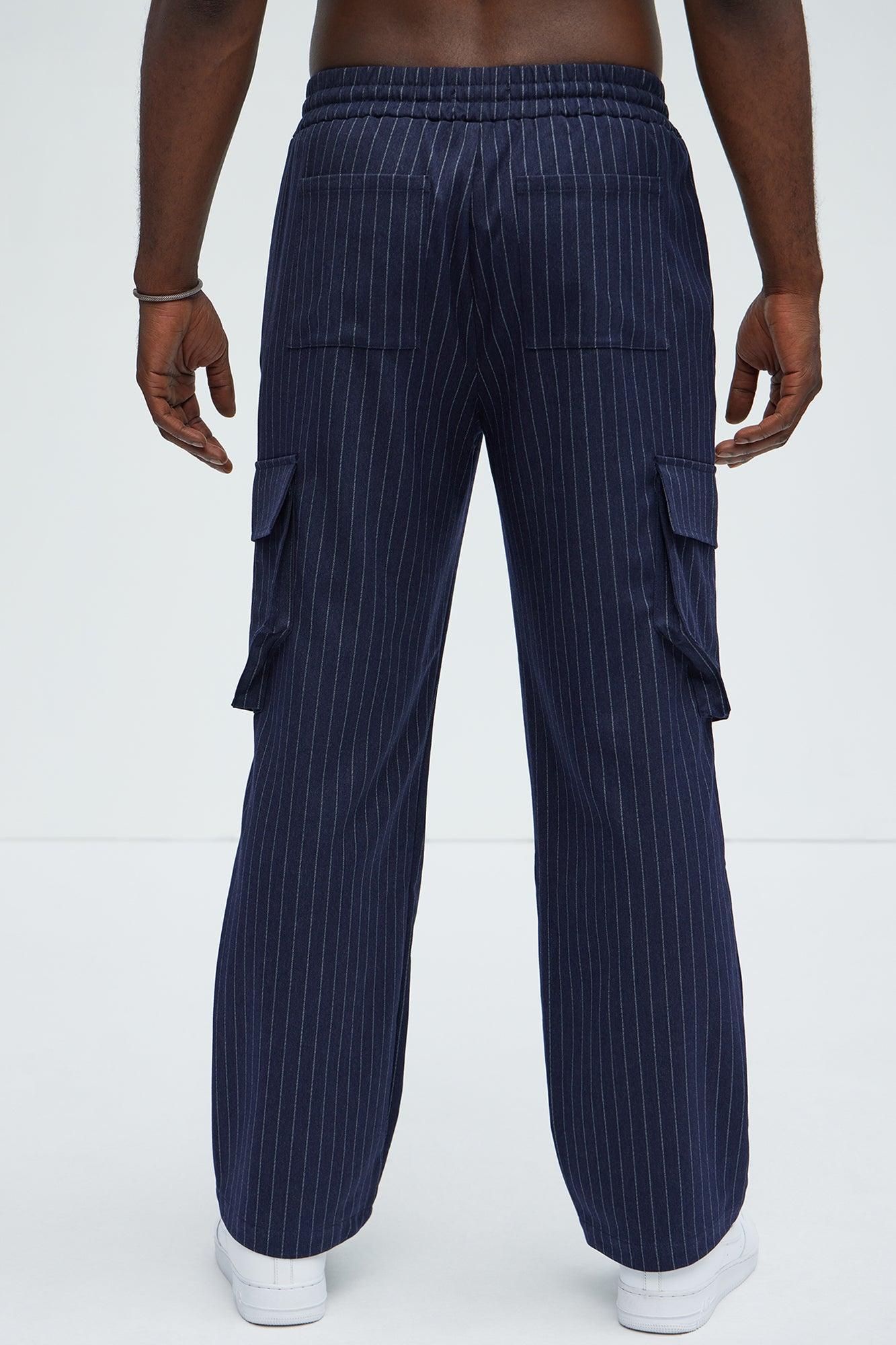 Perth Pinstripes Relaxed Cargo Pants - Navy/combo Product Image