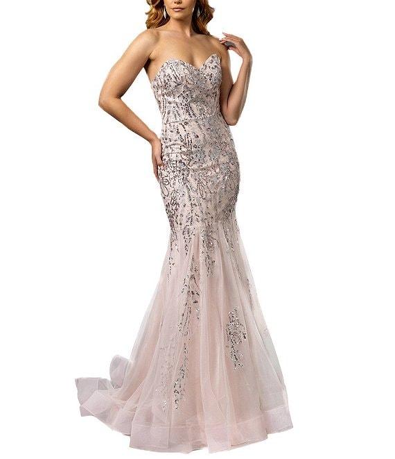 Terani Couture Sweetheart Neck Beaded Tulle Mermaid Gown Product Image