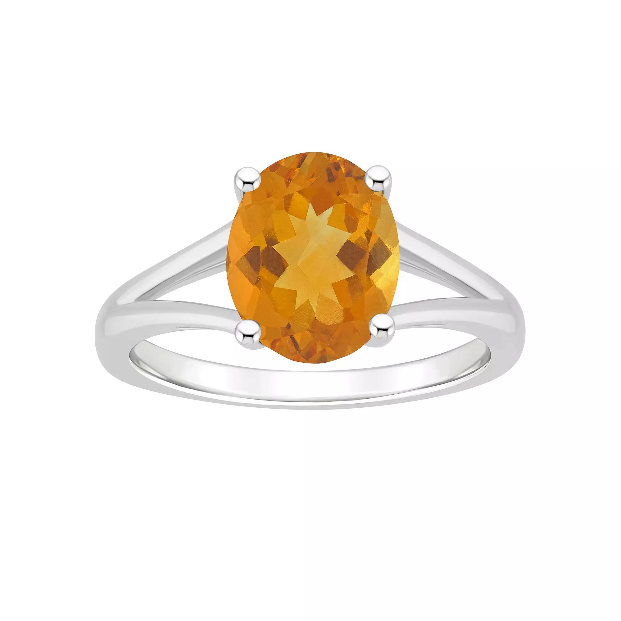 Alyson Layne Sterling Silver 10 mm x 8 mm Oval Gemstone Split Shank Solitaire Ring, Women's, Size: 6, Citrine Product Image