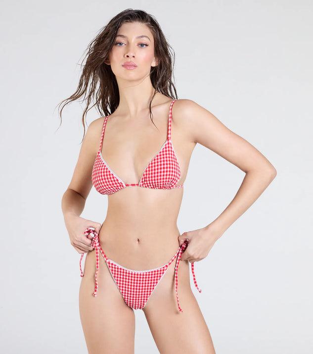 Flirty Babe Gingham Print Side Tie Bikini Bottoms Product Image