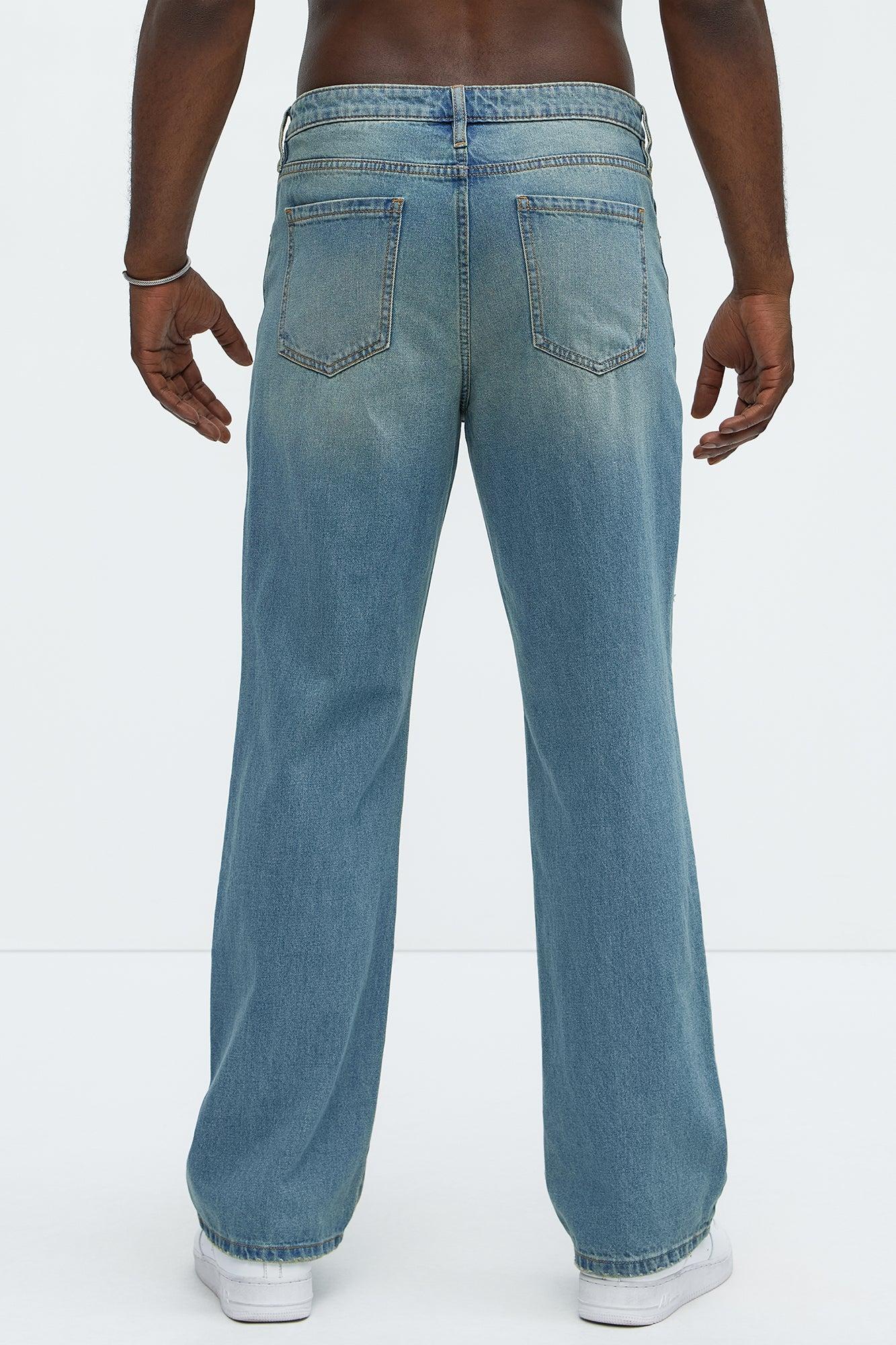 Justin Distressed Straight Jeans - Vintage Blue Wash Product Image