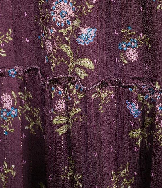 Storia Floral Print Plunge Neck Tie-Shoulder Tiered Open Back Midi Dress Product Image