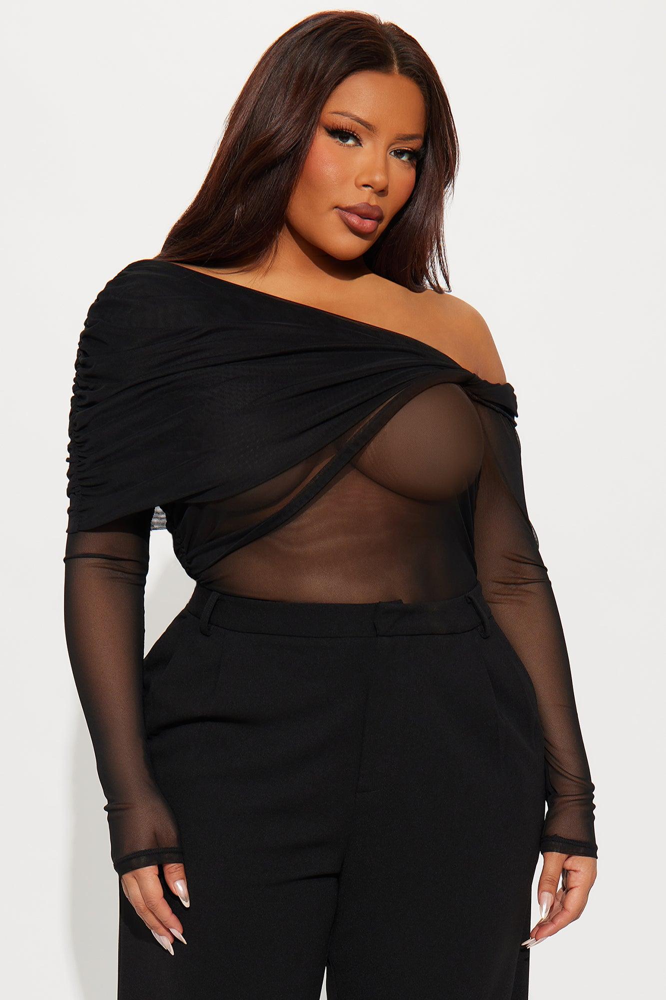 Alena Mesh Off Shoulder Bodysuit - Black Product Image