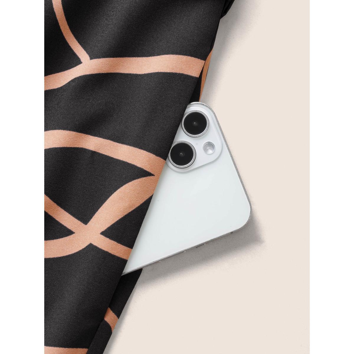 Plus Size Black Abstract Print Suit Collar Belted Jumpsuit Women At the Office Sleeveless Suit Collar Work Loose Jumpsuits BloomChic 28/5X Product Image