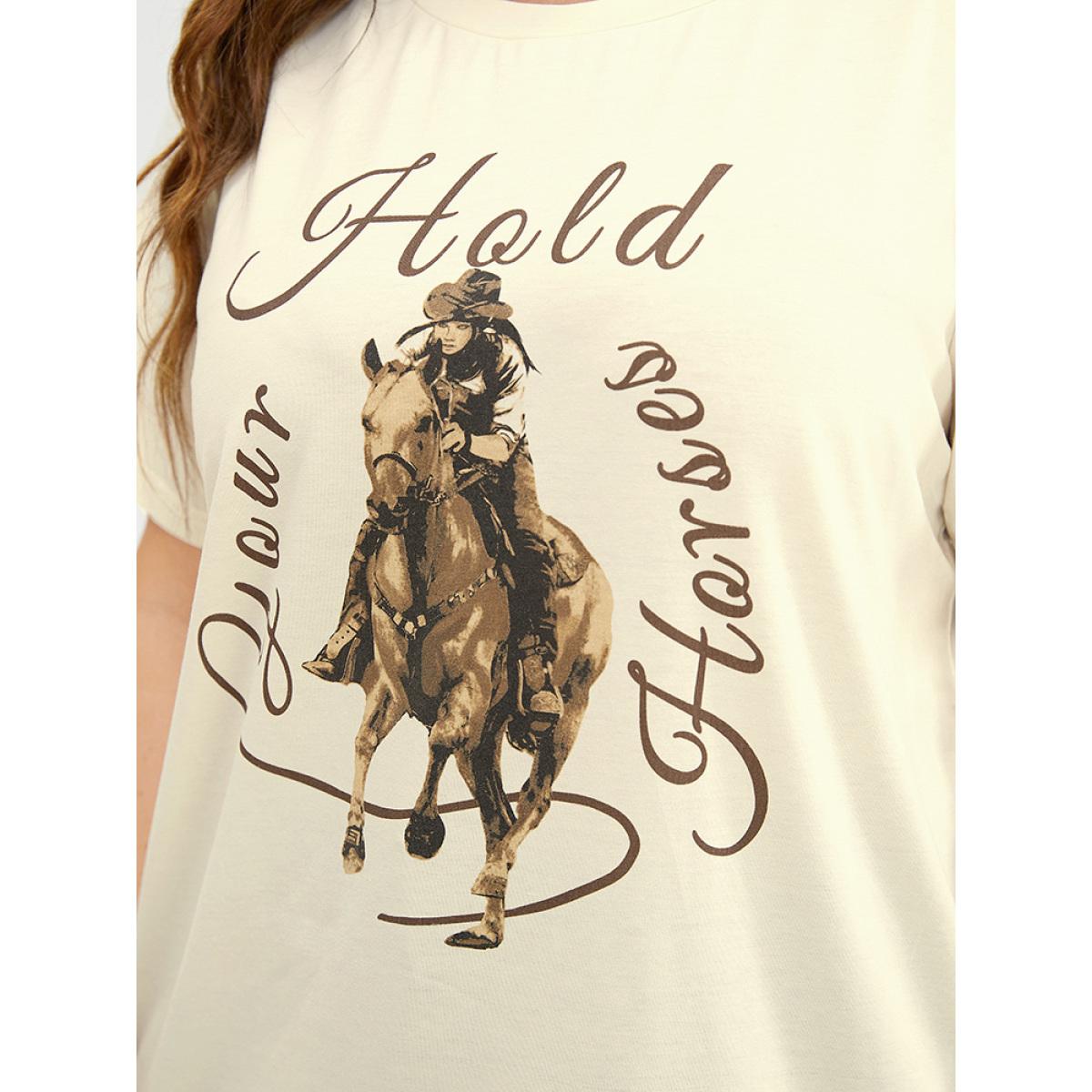 Plus Size Horse & Letter Print Round Neck Graphic Tee Apricot Women Casual Western Dailywear T-shirts BloomChic 18-20/2X Product Image