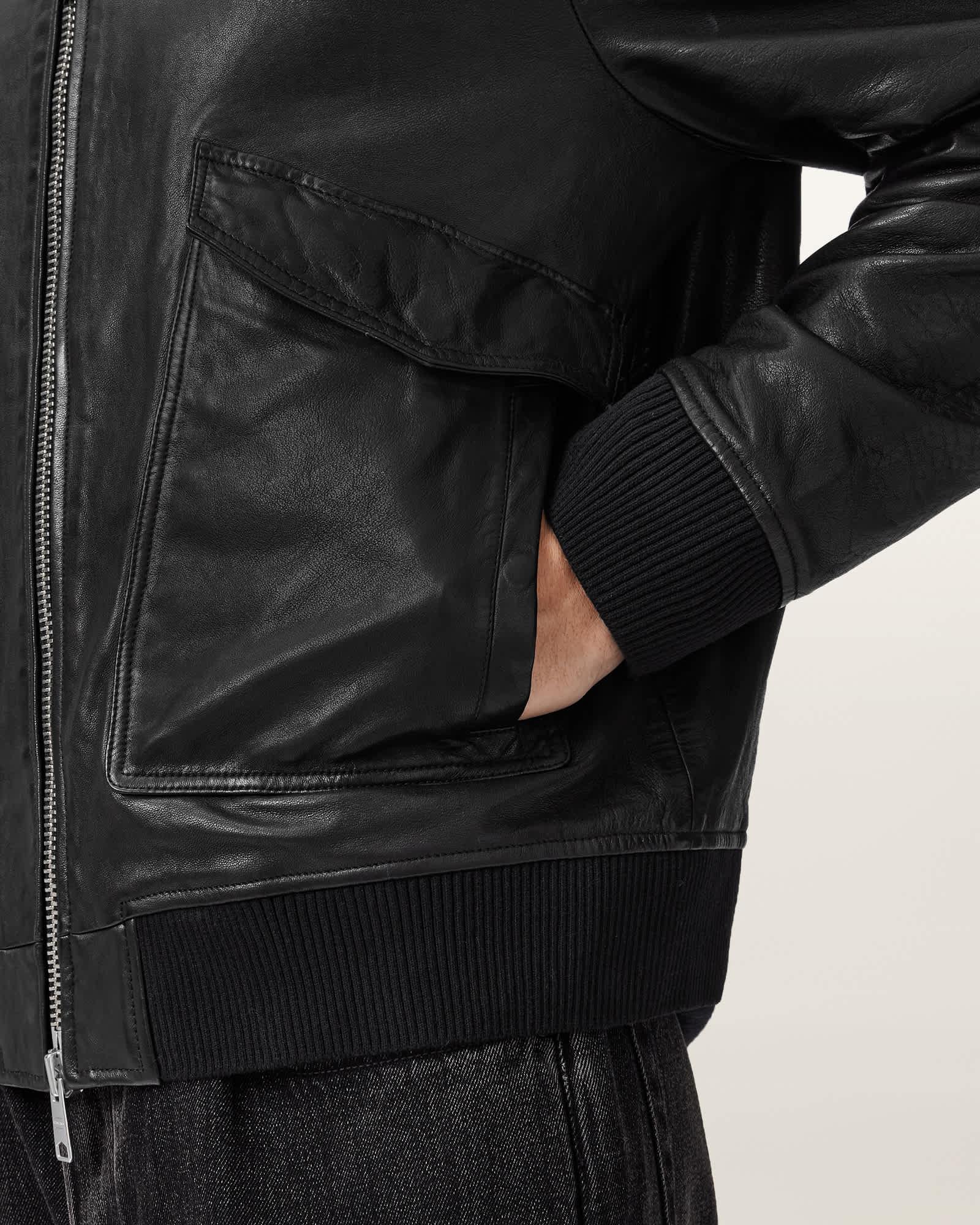 Vaucluse Aviator Leather Jacket Black | ALLSAINTS US Product Image