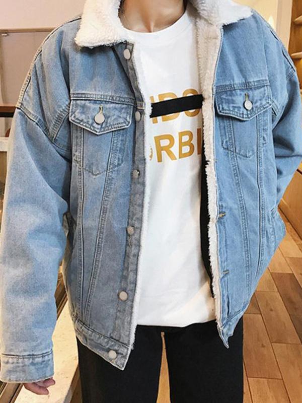 Men's Vintage Fleece Lined Denim Jacket Product Image