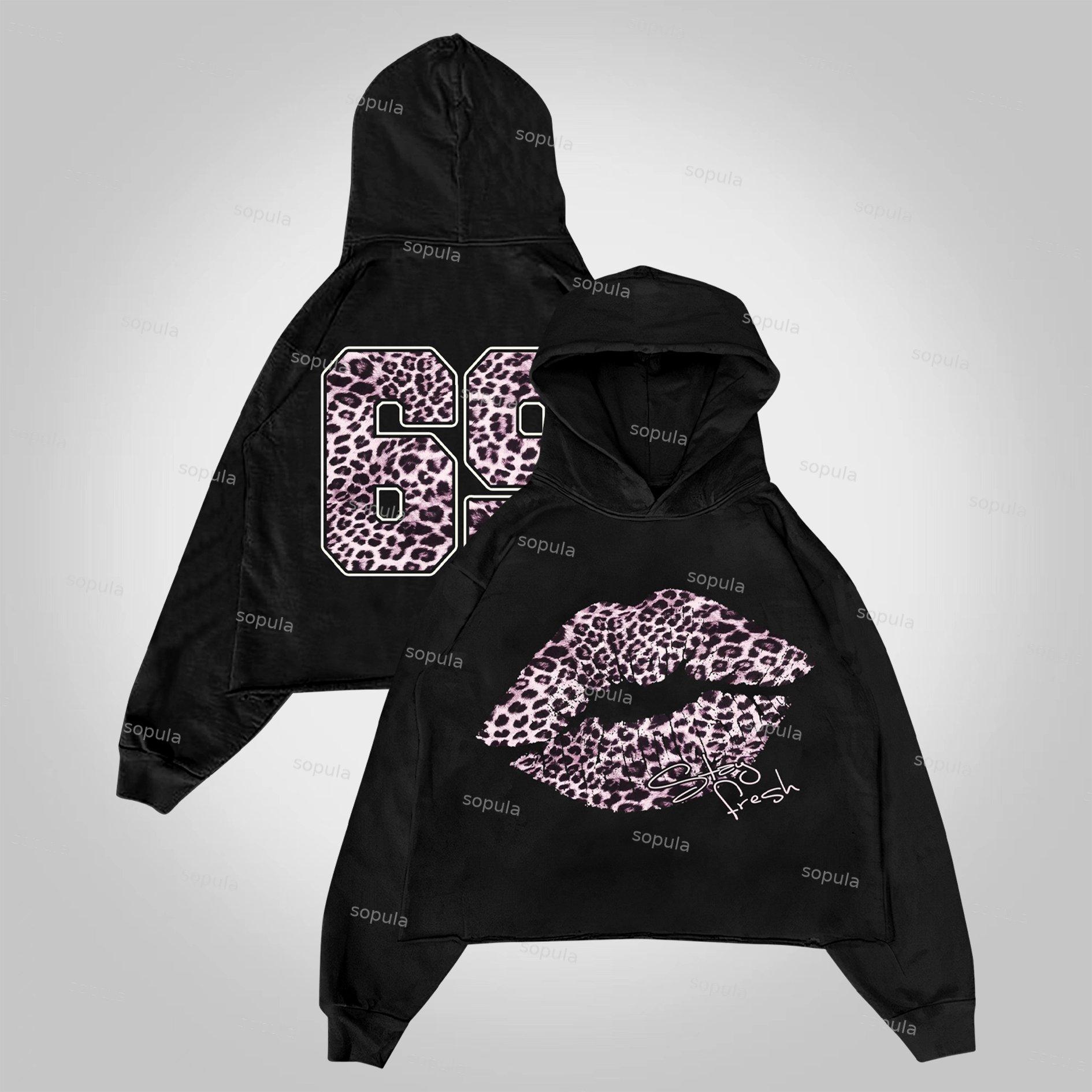 Sopula No. 69 Leopard Lips Graphic Cropped Hoodie Product Image