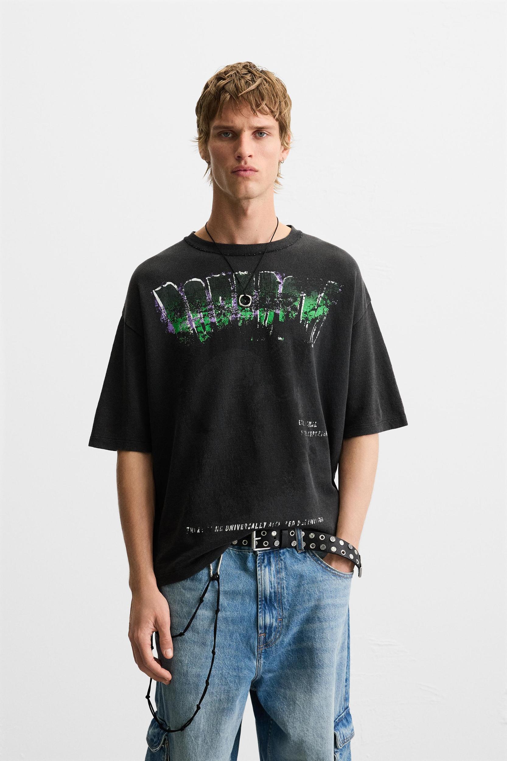 WASHED PRINT KNIT T-SHIRT Product Image