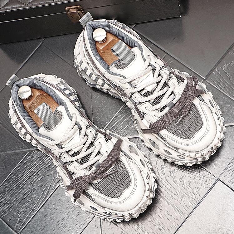 Platform Mesh Panel Lace-Up Sneakers Product Image