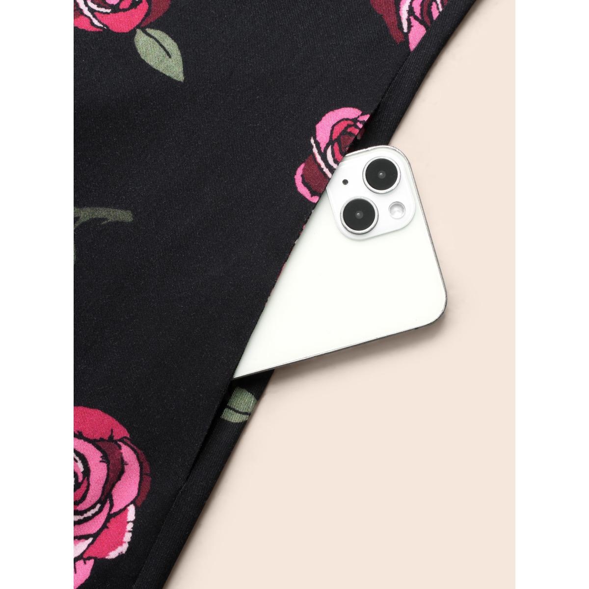 Plus Size Floral Heart Neckline Cross Straps Dress Black Women Elegant Cross straps Heart neckline Long Sleeve Curvy BloomChic 26/4X Product Image