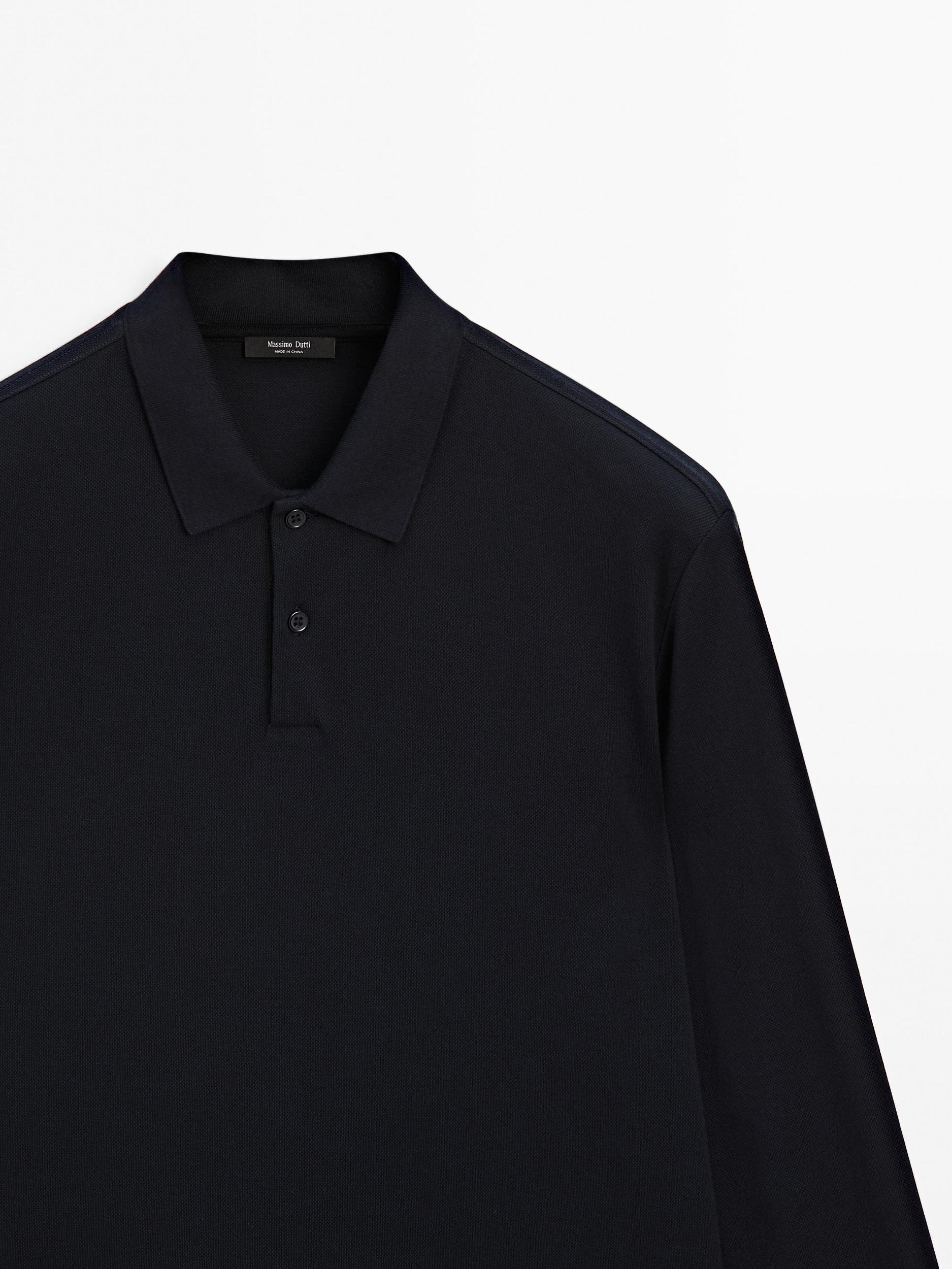 Long sleeve mercerised cotton piqué polo shirt Product Image