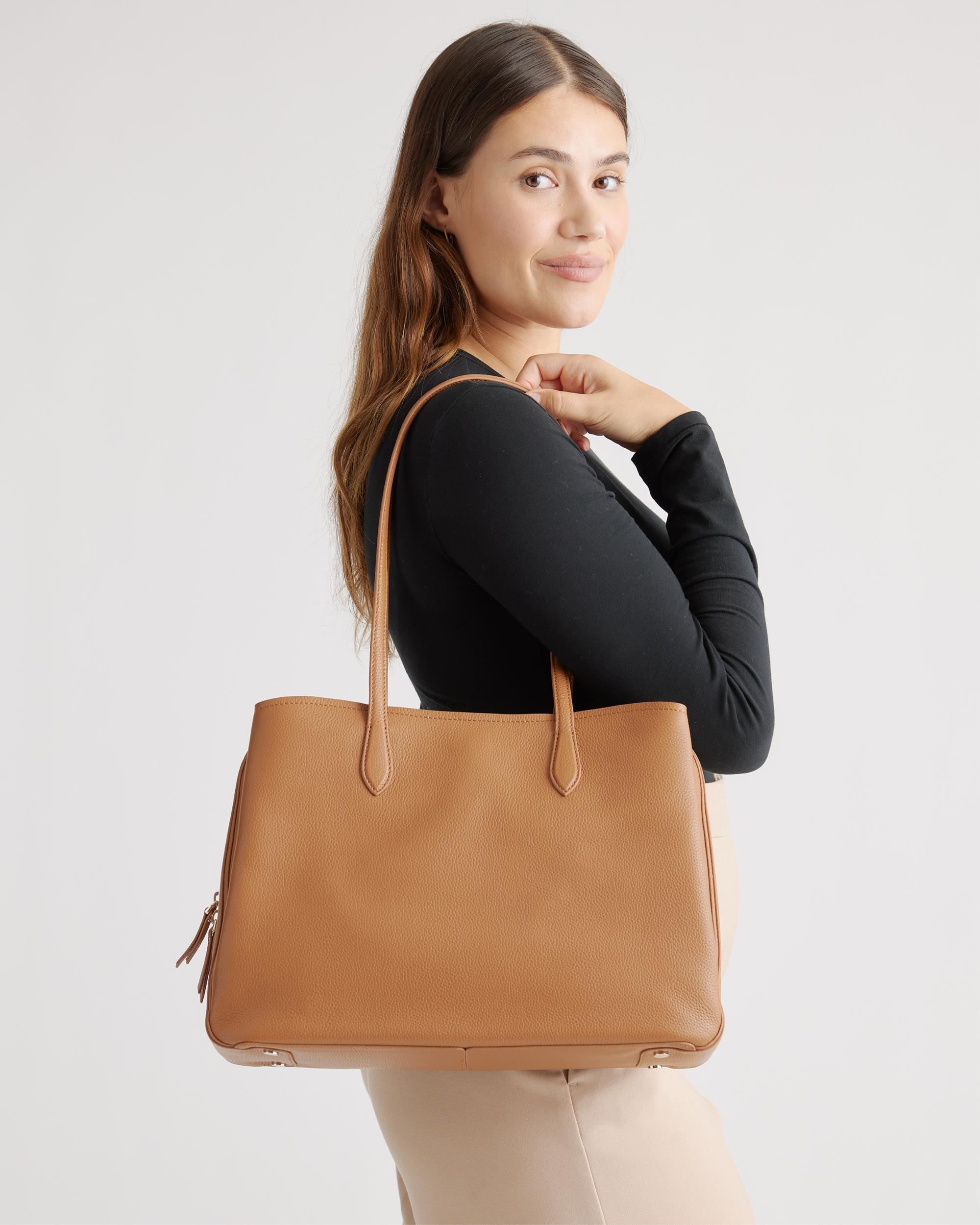 Quince | Women's Italian Leather Triple Compartment Work Tote Product Image