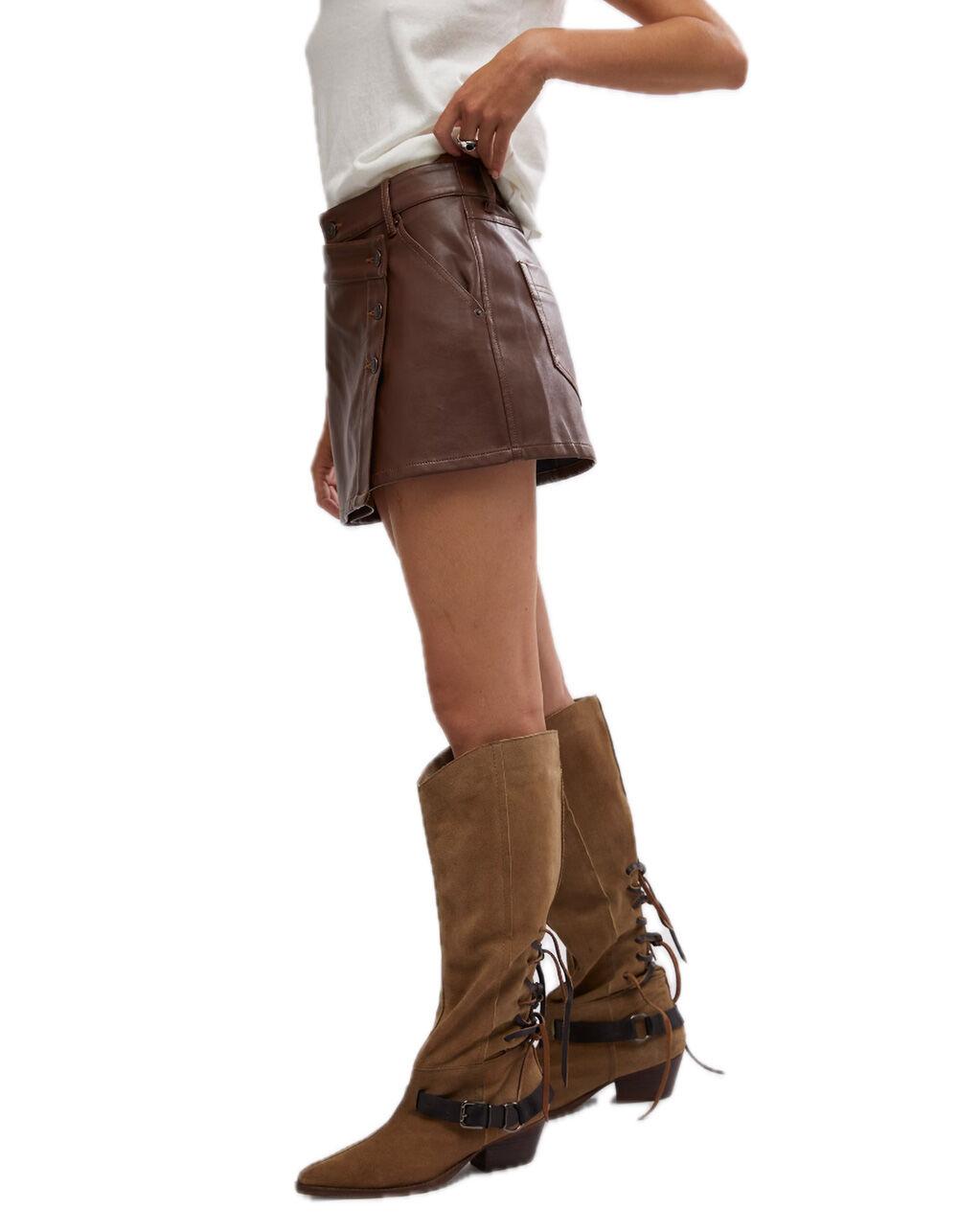 FREE PEOPLE Wynne Womens Vegan Mini Skirt - BROWN Product Image