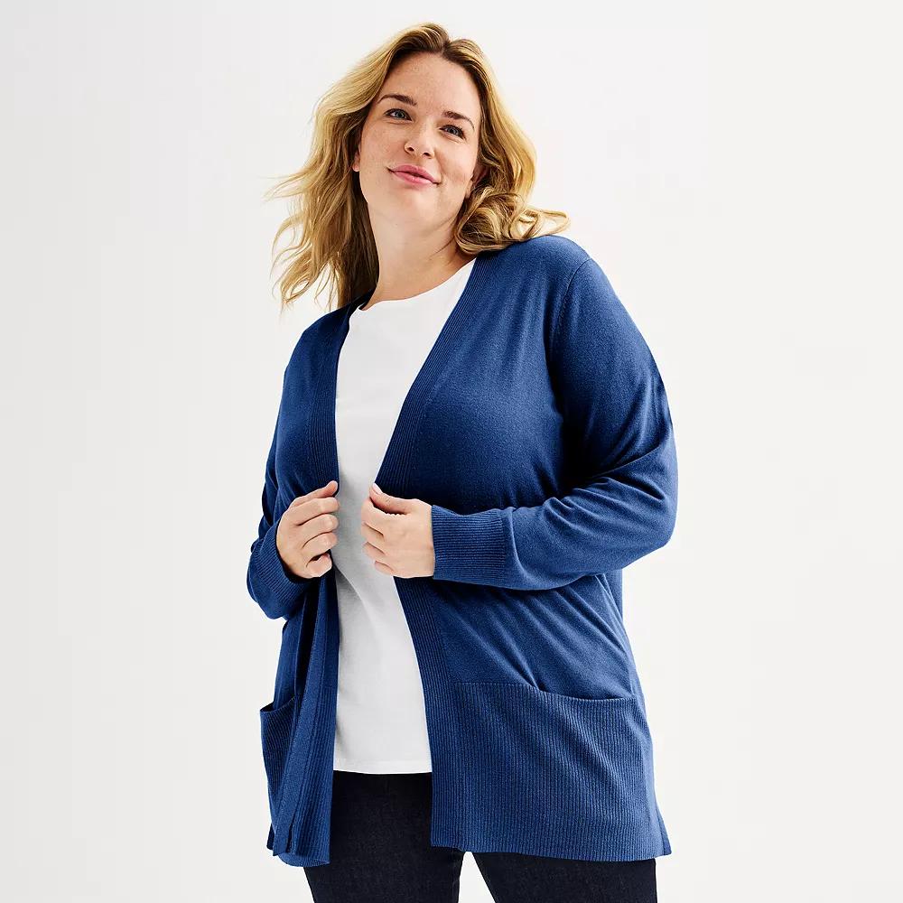 Plus Size Croft & Barrow® Cardigan with Pockets, Women's, Size: 0X, Blue Product Image