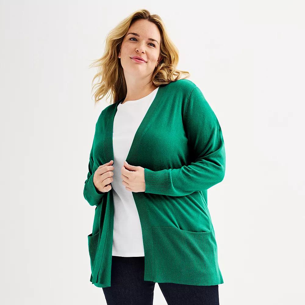 Plus Size Croft & Barrow® Cardigan with Pockets, Women's, Size: 1XL, Greenway Product Image