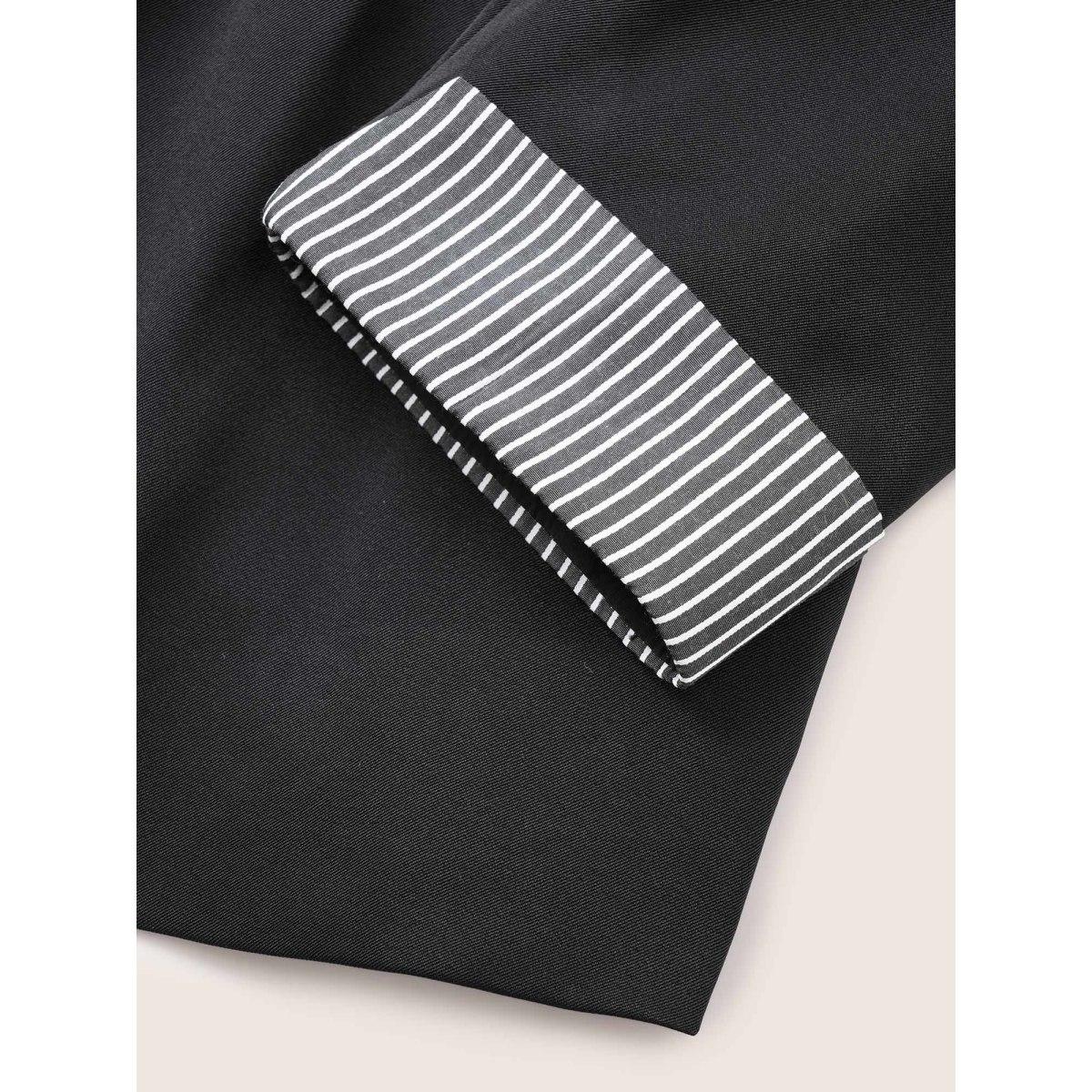 Plus Size Striped Patchwork Drawstring Suit Collar Blazer Black Women Office Striped Non Sleeve Long Sleeve Suit Collar 10/M Slanted pocket At the Office Blazers BloomChic Product Image