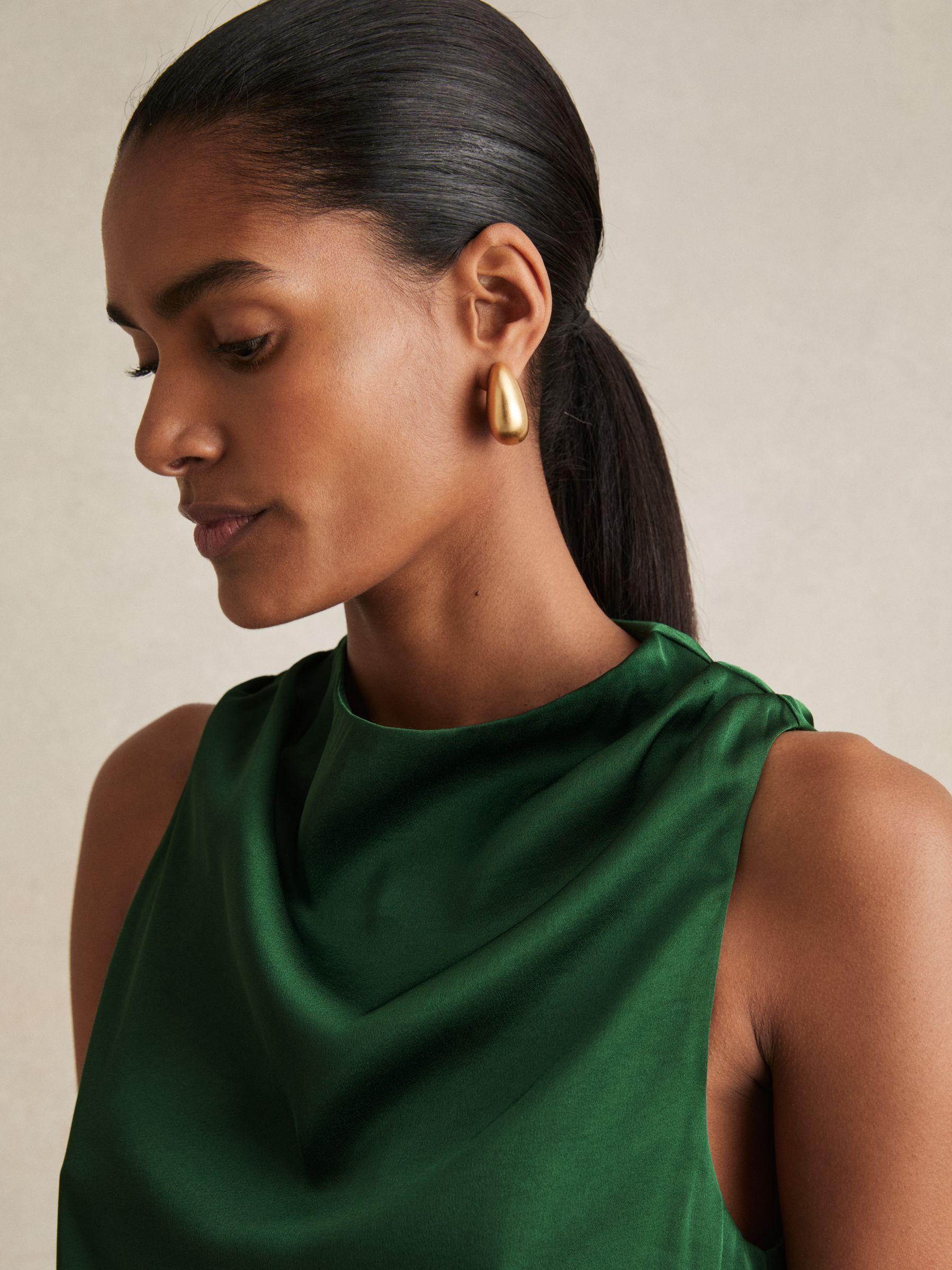 Satin Drape-Neck Layered Dress in Green Product Image