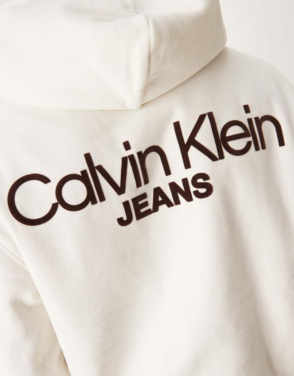 Calvin Klein Jeans logo backprint hoodie in off white - ASOS Exclusive Product Image