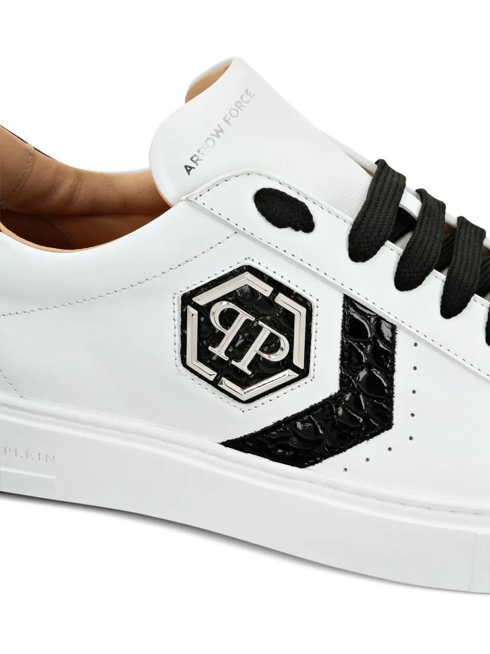 logo-patch panelled leather sneakers Product Image