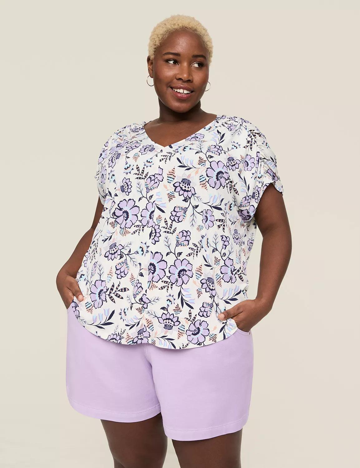 Ruched Short-Sleeve V-Neck Top Product Image